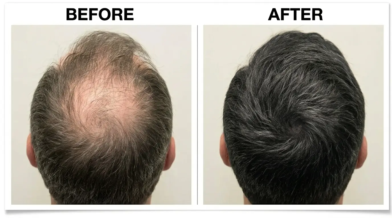 Before and after hair regrowth comparison